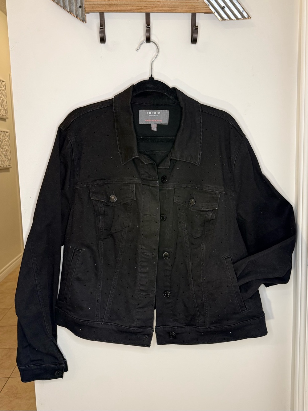 Torrid Black Rhinestone Studded Denim Trucker Jacket Size 1X
